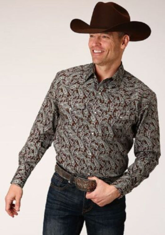 Men's Roper Brown & light blue PINE PAISLEY WESTERN SHIRT