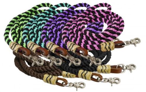 8' ROLLED BRAIDED NYLON BARREL REINS w/ Scissor snap