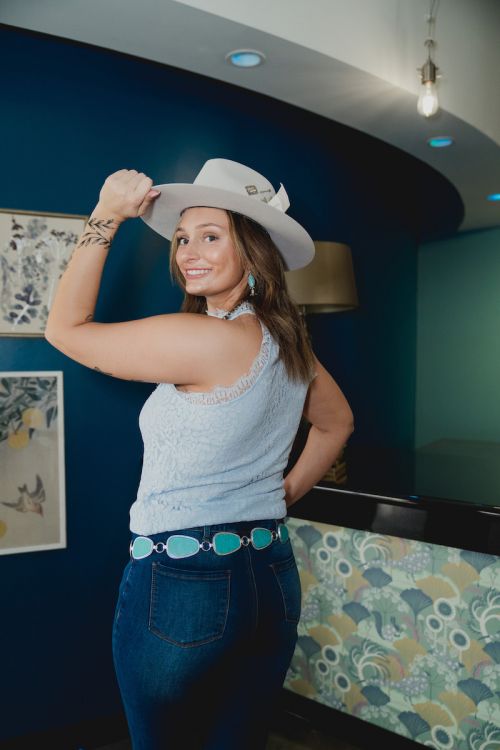 Lucky & Blessed Light Blue Lace Sleeveless Halter-top