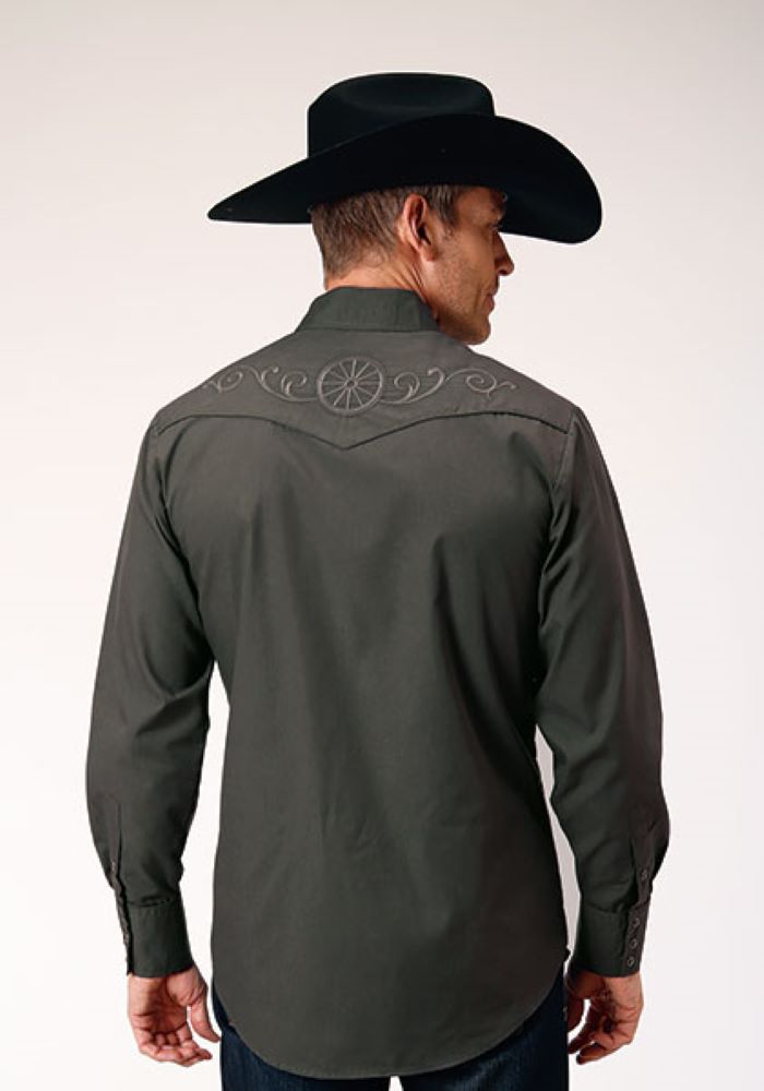 Men's Roper Charcoal Grey Long Sleeve Western Style Shirt