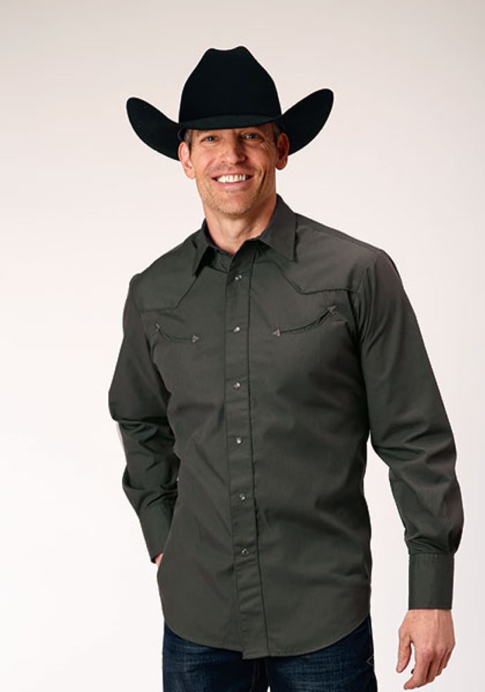 Men's Roper Charcoal Grey Long Sleeve Western Style Shirt