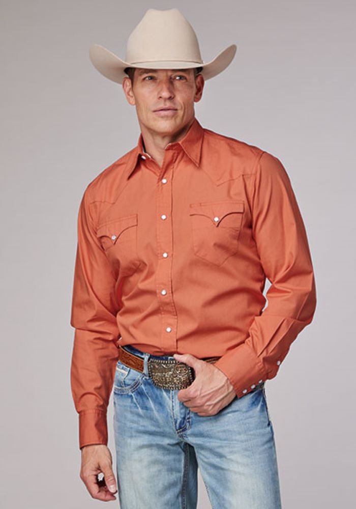 Men's Roper Orange Poplin Western Shirt