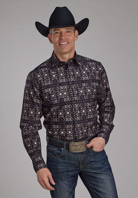 Men's Roper Grey Aztec Print Western Shirt