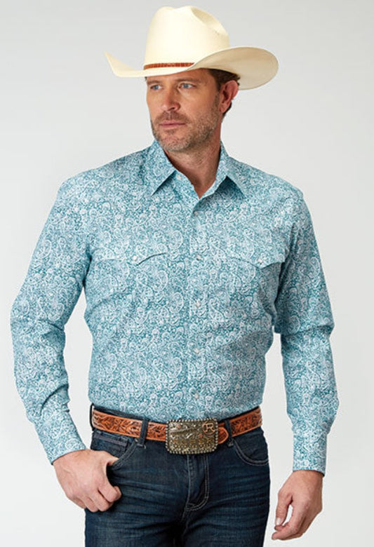 Men's Roper Teal Paisley Print Western Shirt