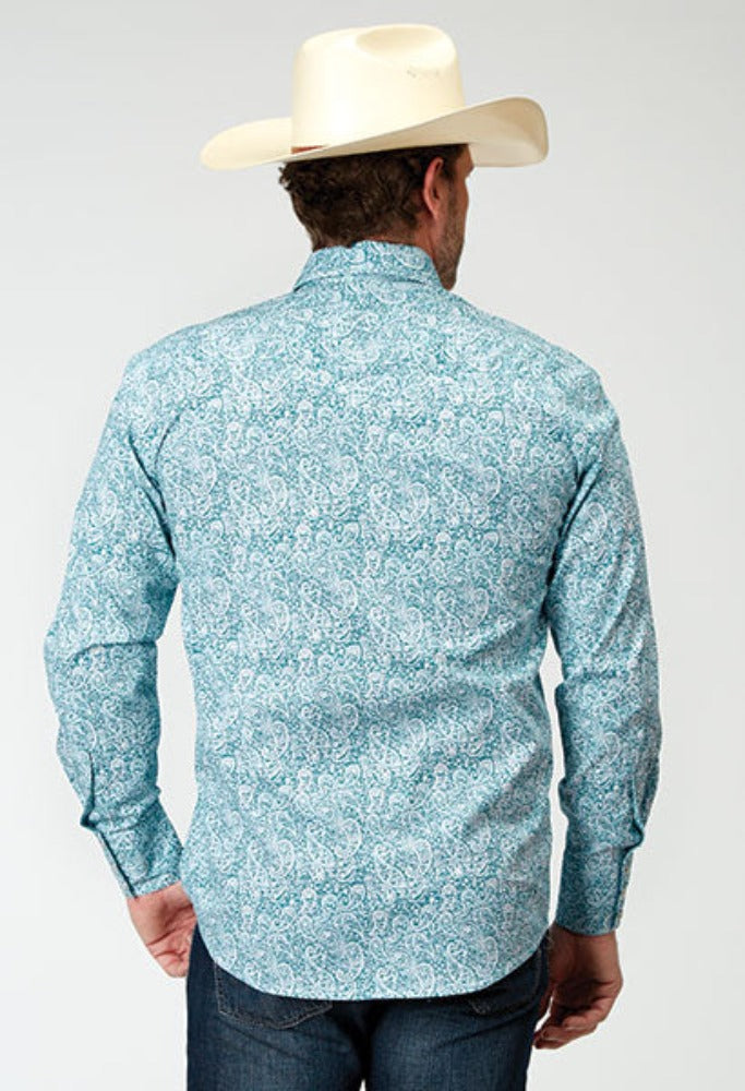 Men's Roper Teal Paisley Print Western Shirt