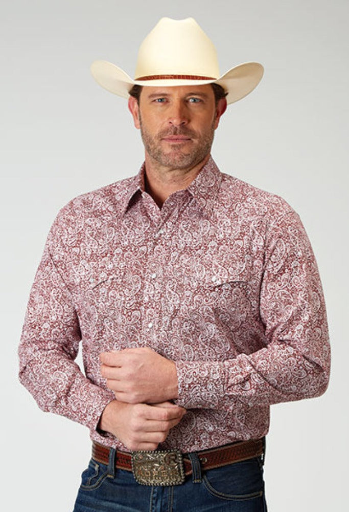 Men's Roper Red Paisley Print Western Shirt