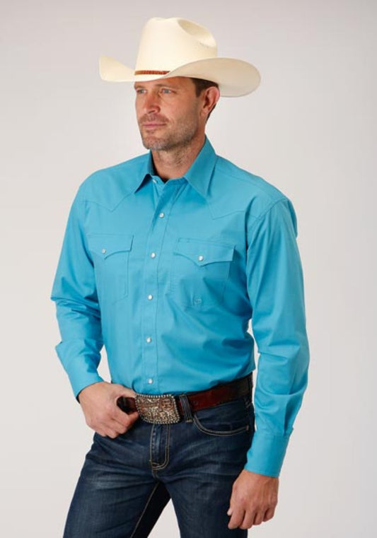 Roper Men's Turquoise Stretch Poplin Snap Up Western Shirt