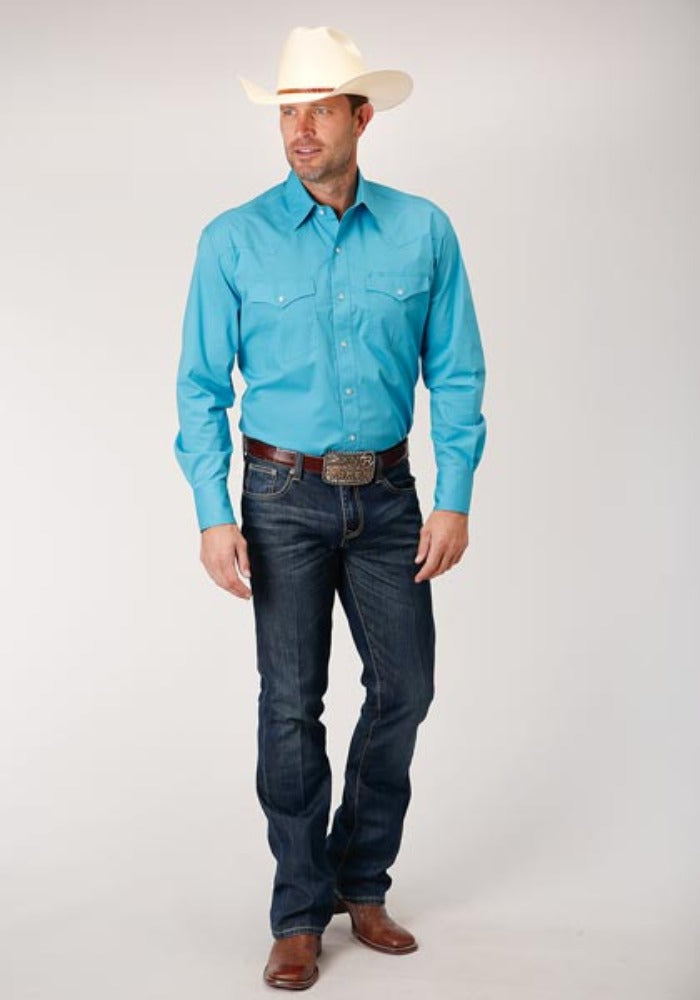 Roper Men's Turquoise Stretch Poplin Snap Up Western Shirt