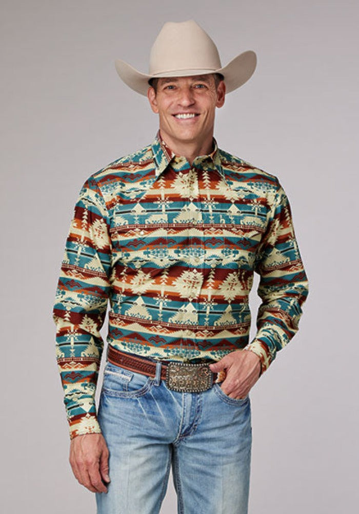 Men's Roper Horizontal Aztec Print Western Shirt