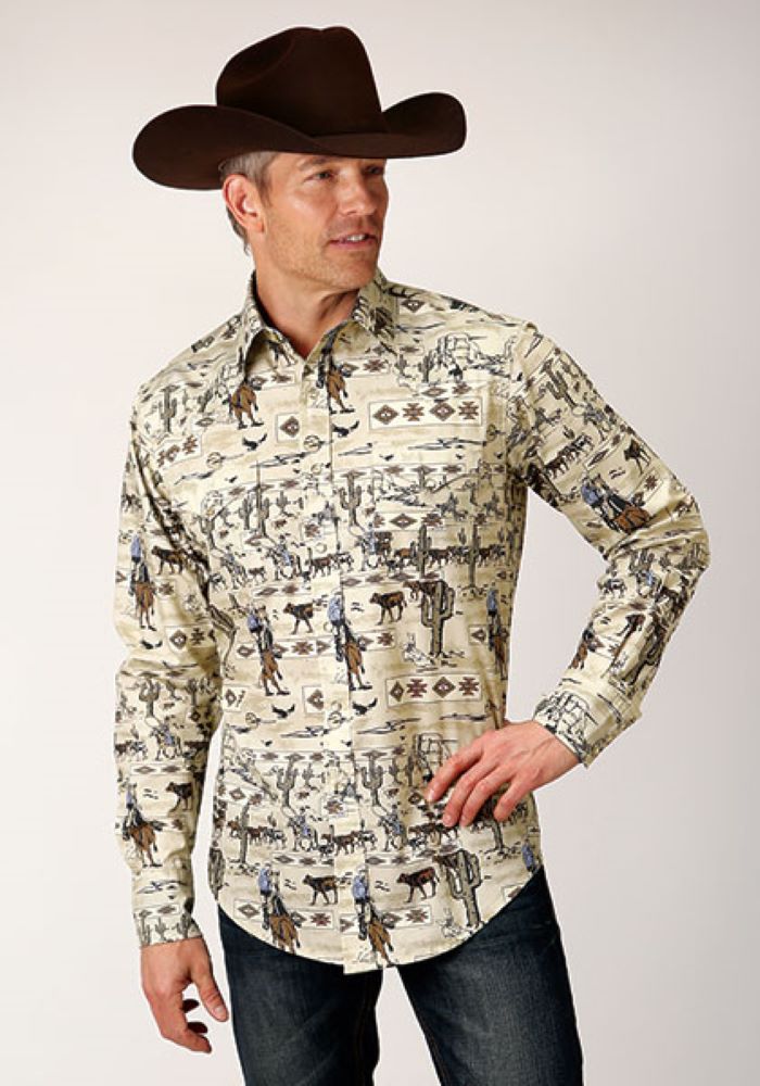 Men's Vintage Western Print Shirt