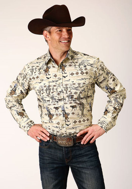 Men's Vintage Western Print Shirt