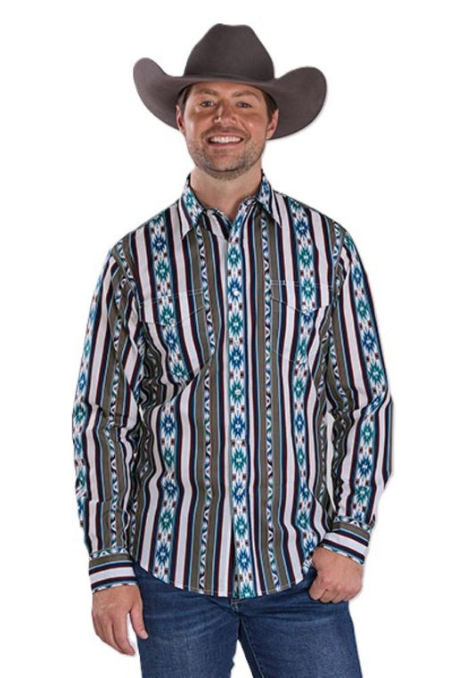 Men's Vertical Vintage Retro Stripe Western Shirt