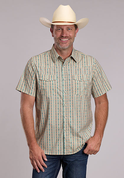 MENS ROPER SHORT SLEEVE SHIRT   ROPER ACTIVE FABRICS VERTICAL AZTEC PRINT