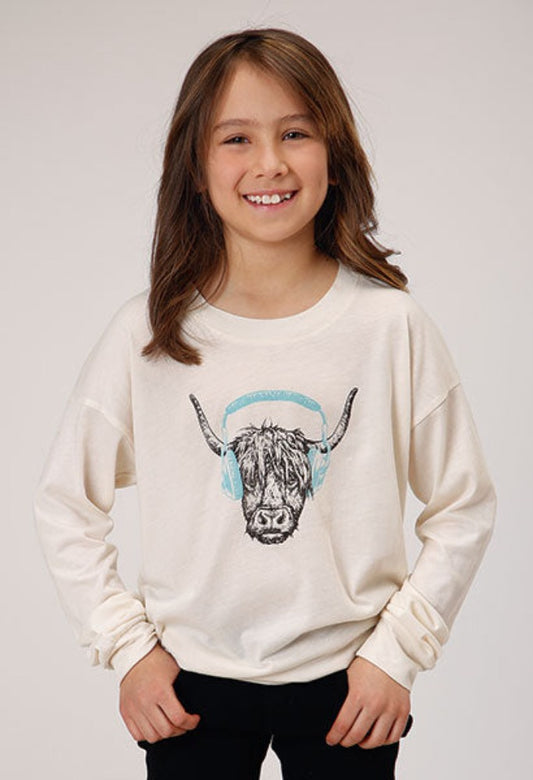 Roper Girl's Boxy Fit Long Sleeve Highland Cow Shirt