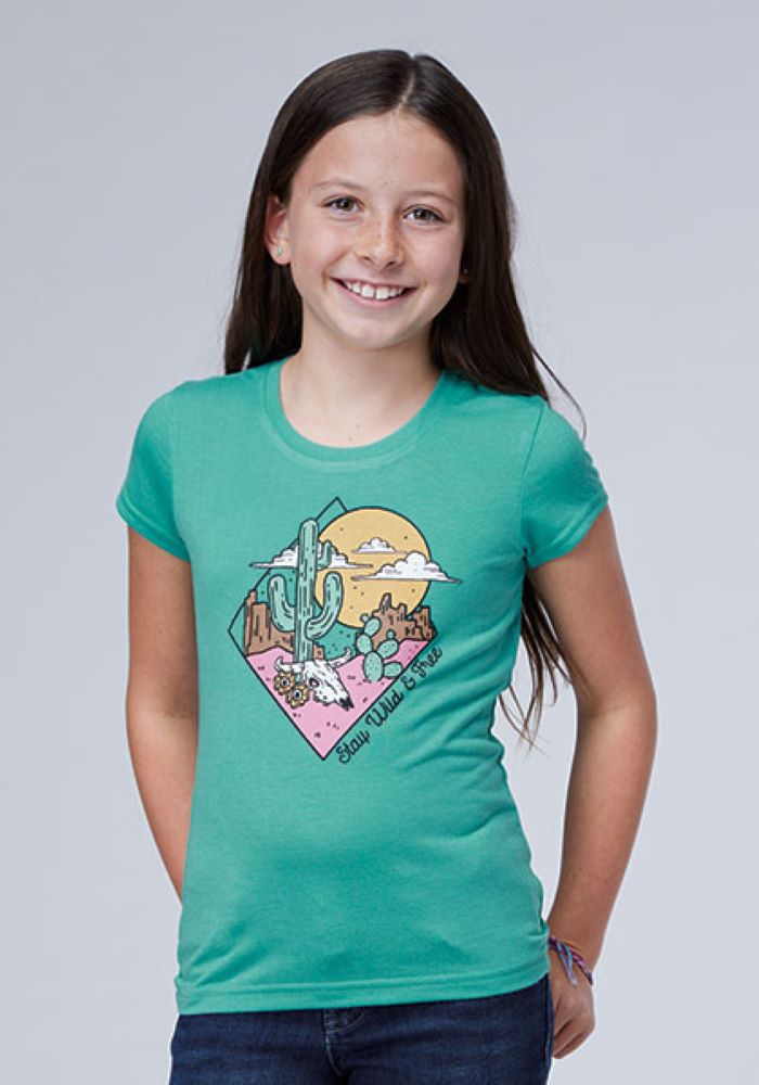 Girl's Teal 'Stay Wild & Free' Cactus Shirt