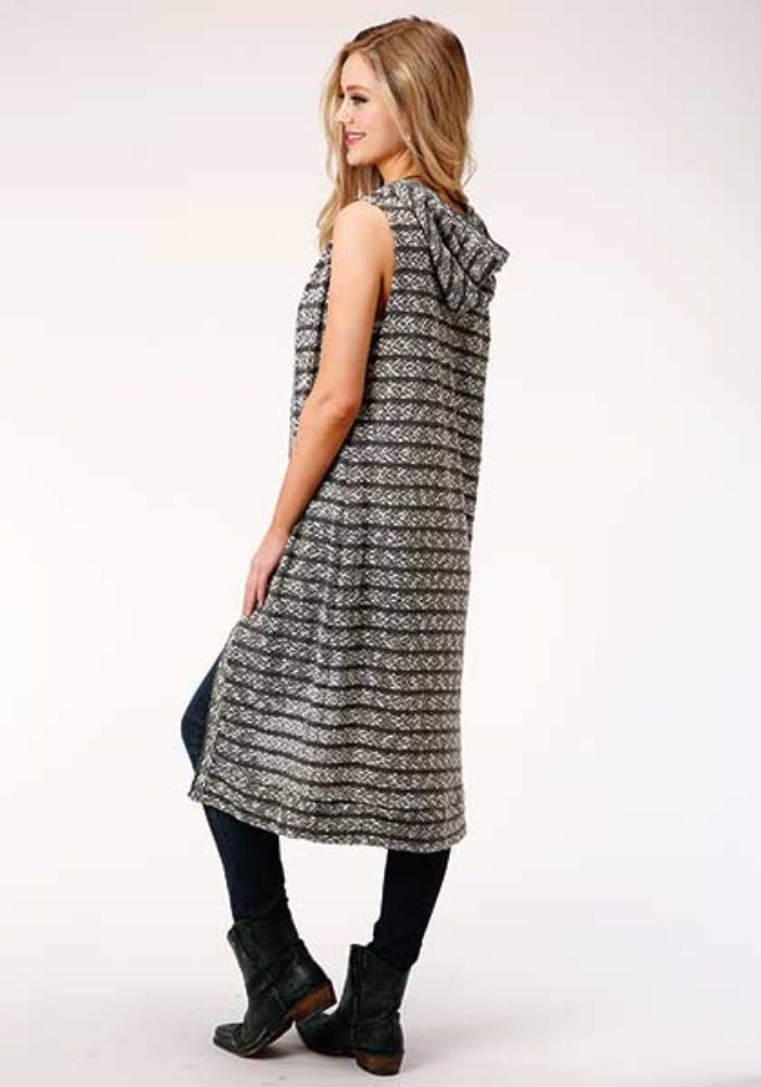 Women's Roper Gray White Hooded Cardigan-Style Sweater
