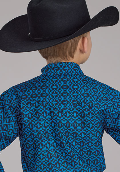 Roper Boy's Blue Print Aztec Tile Western Shirt
