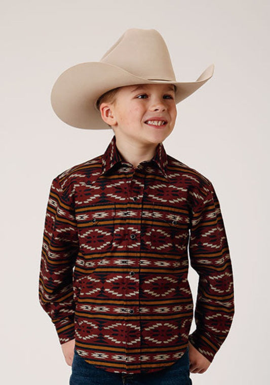 Boy's Roper Burgundy Aztec Western Shirt