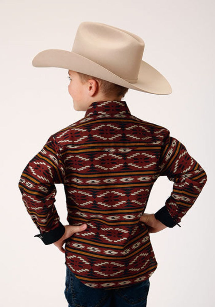 Boy's Roper Burgundy Aztec Western Shirt