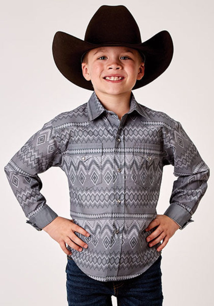 Boy's Roper Gray River Aztec Print Western Shirt