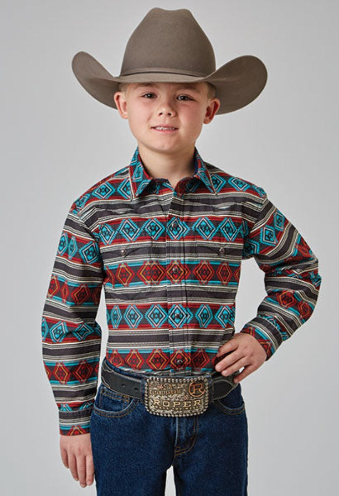 Boy's Roper Aztec Stripe Print Western Shirt