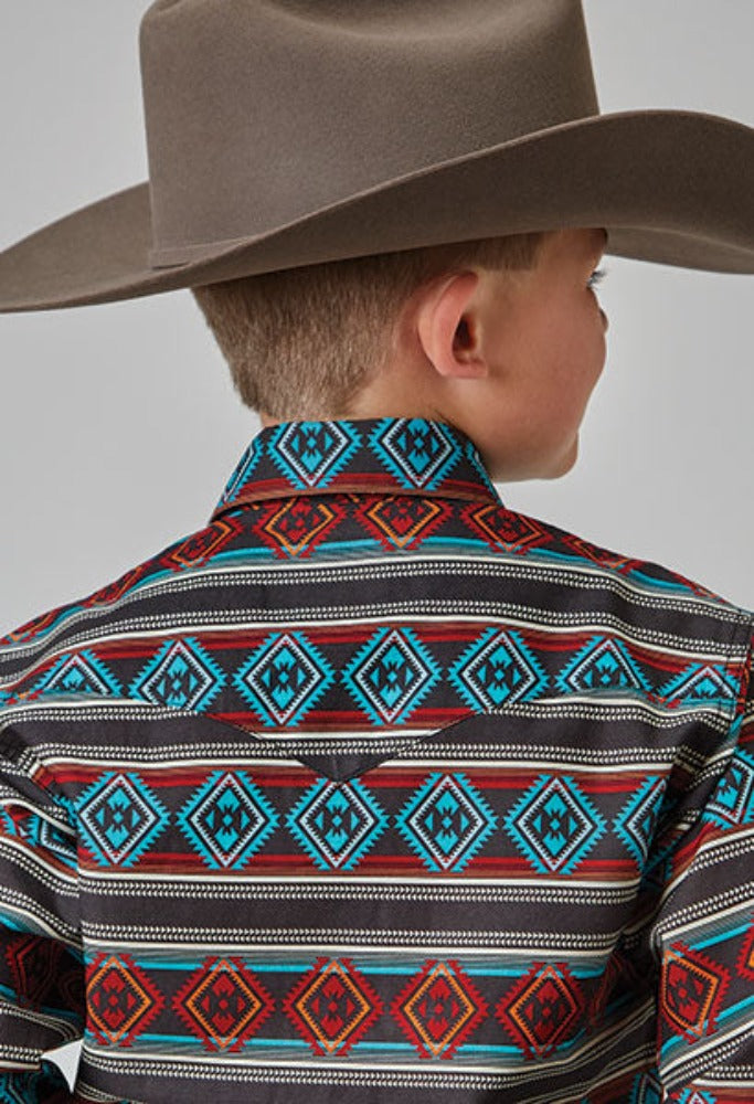 Boy's Roper Aztec Stripe Print Western Shirt