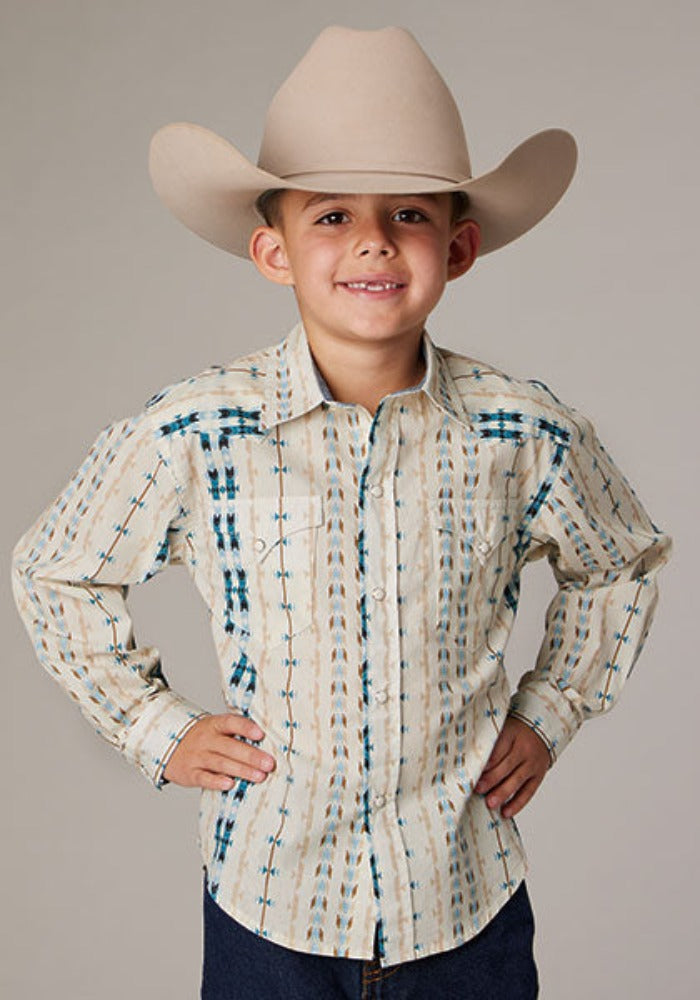 Boy's Roper Vertical Aztec Print Western Shirt