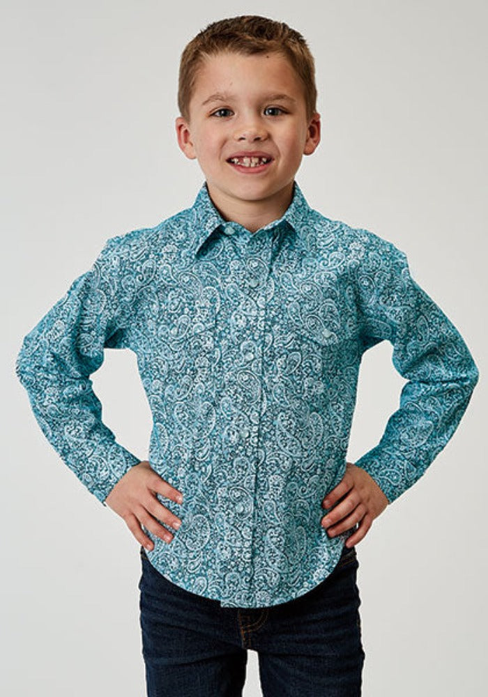 Boy's Roper Teal Paisley Print Western Shirt