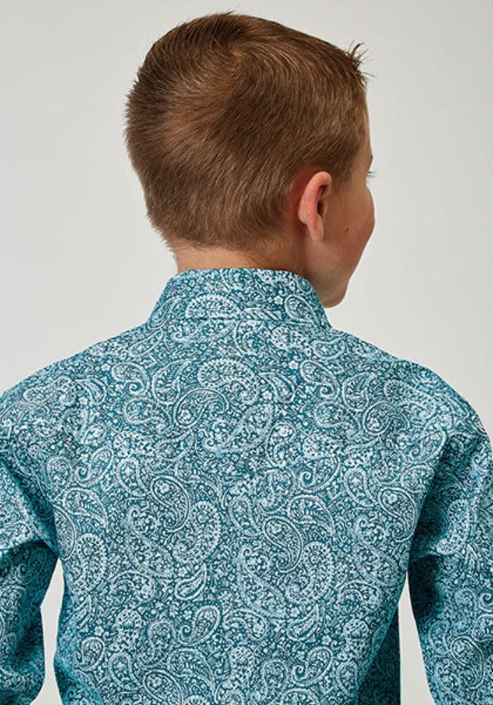 Boy's Roper Teal Paisley Print Western Shirt