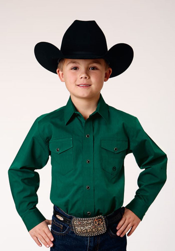 Roper Boy's Amarillo Forest Green Western Shirt