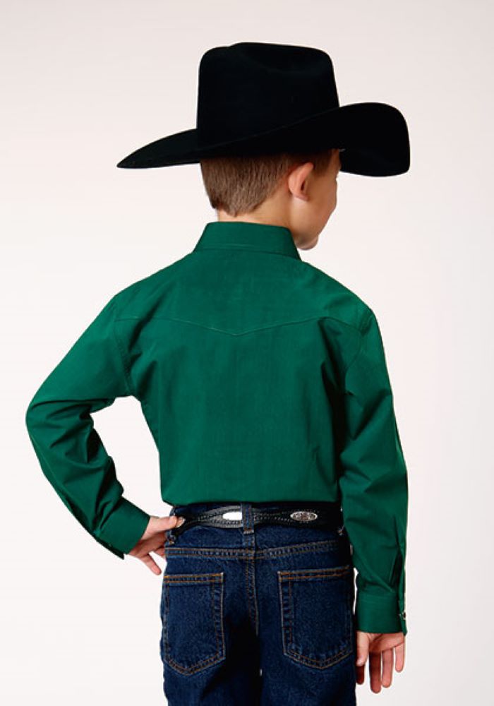 Roper Boy's Amarillo Forest Green Western Shirt