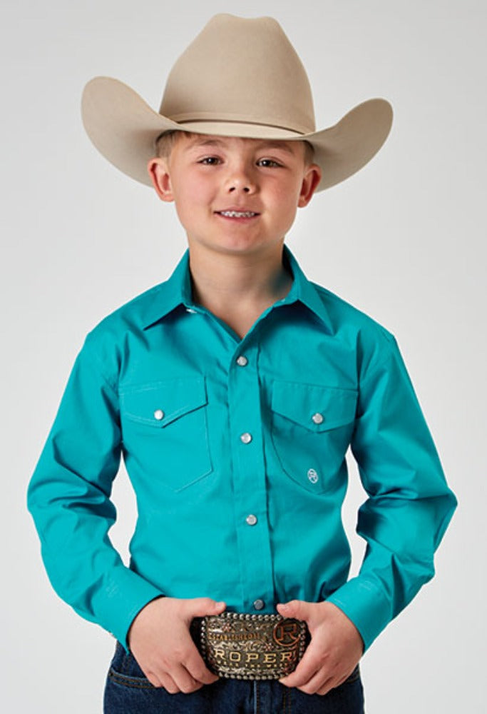 Boy's Roper Solid Turquoise Western Shirt