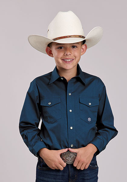 BOYS ROPER SHIRT SOLID STRETCH POPLIN - NAVY