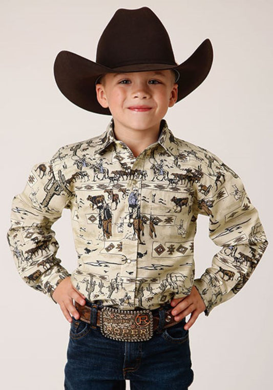 Boy's Vintage Horse Print Western Shirt