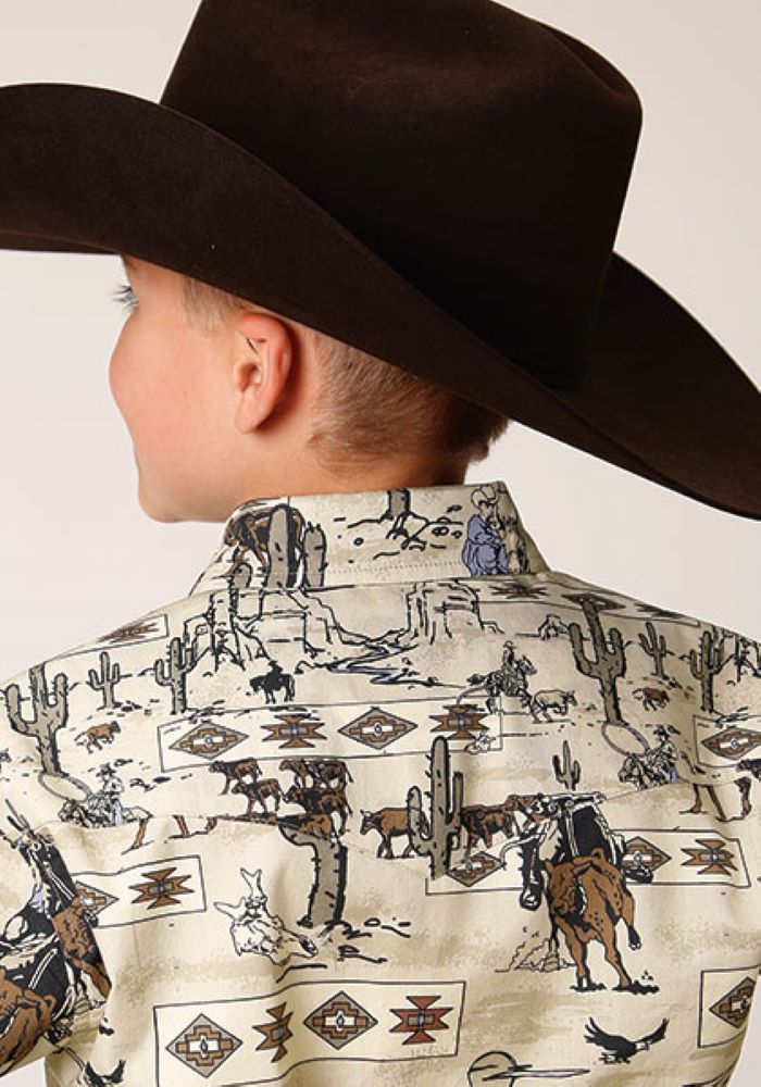 Boy's Vintage Horse Print Western Shirt