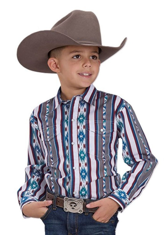 Boy's Vertical Vintage Retro Stripe Western Shirt