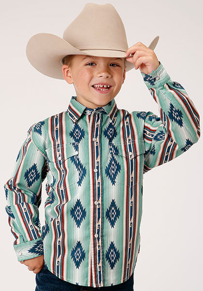 Boy's Roper Verde Stripe Western Shirt w/ Snaps