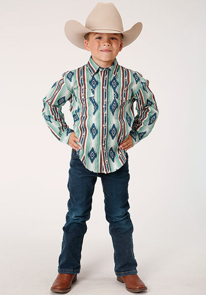 Boy's Roper Verde Stripe Western Shirt w/ Snaps