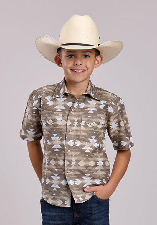 Boy's Short Sleeve Western Shirt Horizontal Aztec Print