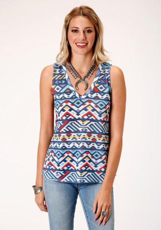 Women's Roper Aztec Print Sleeveless Shirt V Neck Tank Top