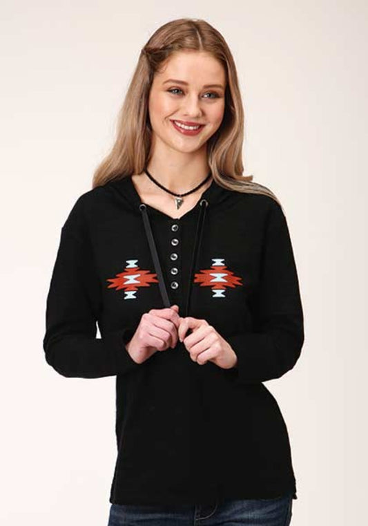 Women's Roper Black Hooded Aztec Shirt