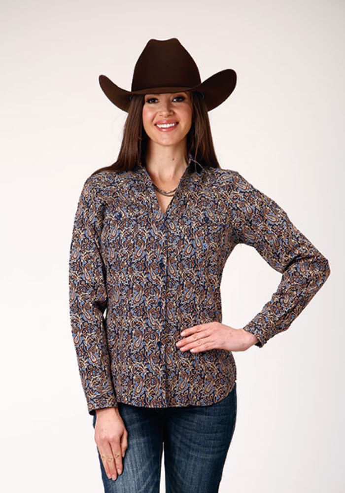 Women's Amarillo Paisley Blue Western V Neck Shirt