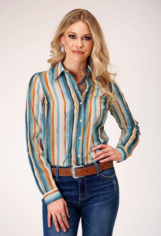 Women's Western Shirt w/ 'Watercolor Stripe' Serape