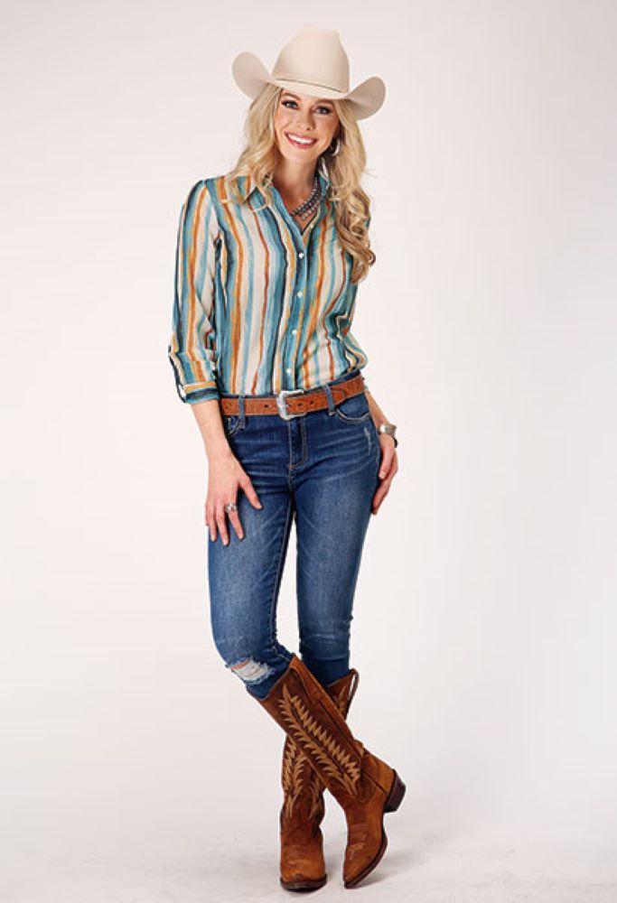 Women's Western Shirt w/ 'Watercolor Stripe' Serape