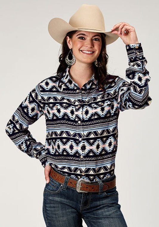 Women's Roper Navy blue Aztec Western Shirt