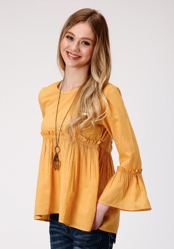 Roper Women's Yellow Cotton Blouse Shirt w/ Ruffles