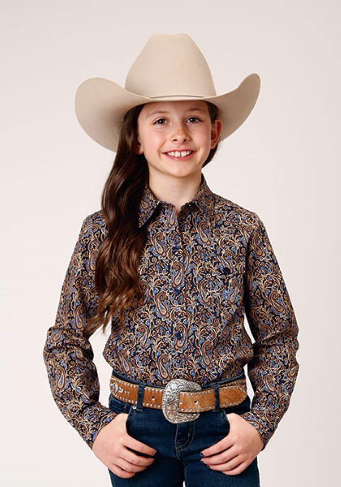 Girl's Paisley Denim Blue Western Shirt