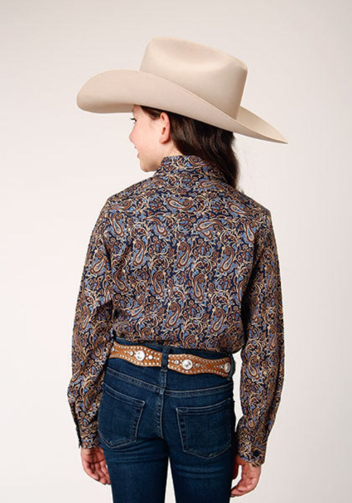 Girl's Paisley Denim Blue Western Shirt