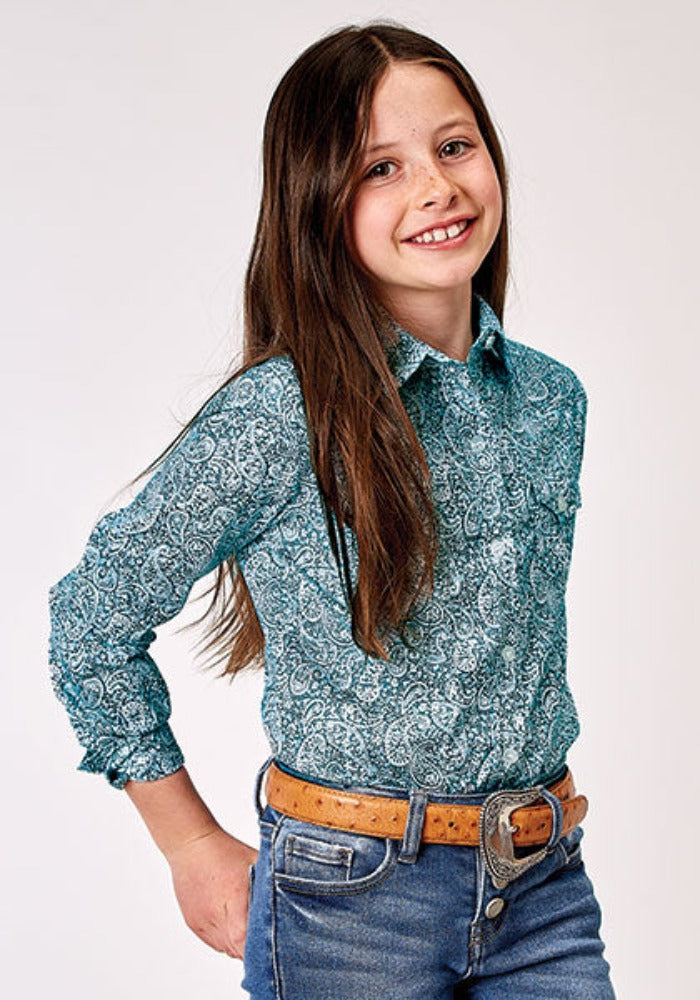 Girl's Roper Teal Paisley Print Western Shirt