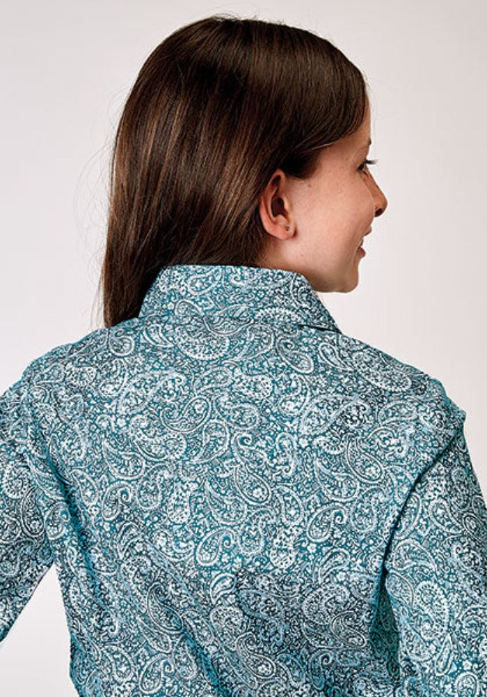 Girl's Roper Teal Paisley Print Western Shirt